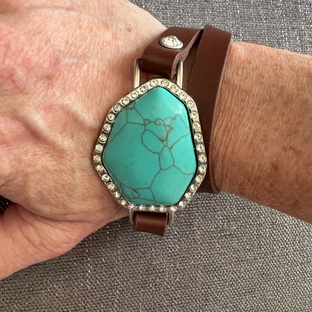 Brown Leather Wearable with Turquoise Stone